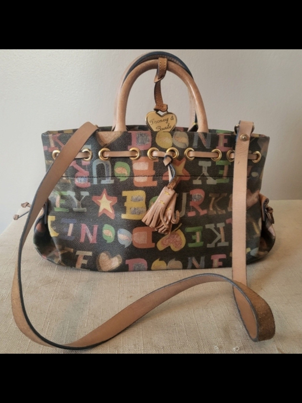 Dooney & Bourke Multicolor Alphabet Shoulder Tote with Tassel